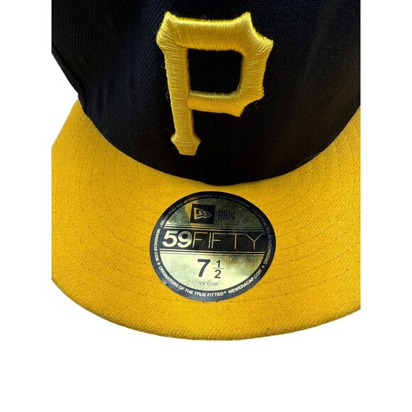 New Era Pittsburgh Pirates 59Fifty Fitted Cap Black & Yellow Size 7 1/2 MLB Hat - Picture 2 of 10